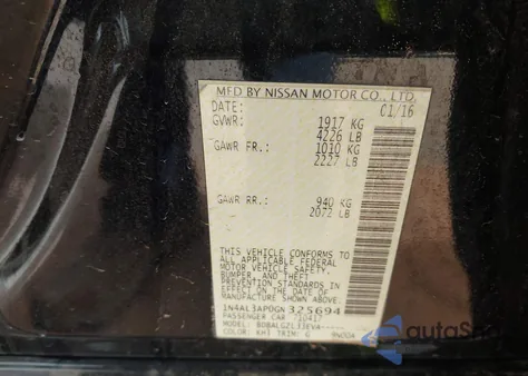 2016 Nissan Altima 2.5/2.5 S/2.5 Sl/2.5 Sr/2.5 Sv z USA, uszkodzony, nr VIN 1N4AL3AP0GN325694